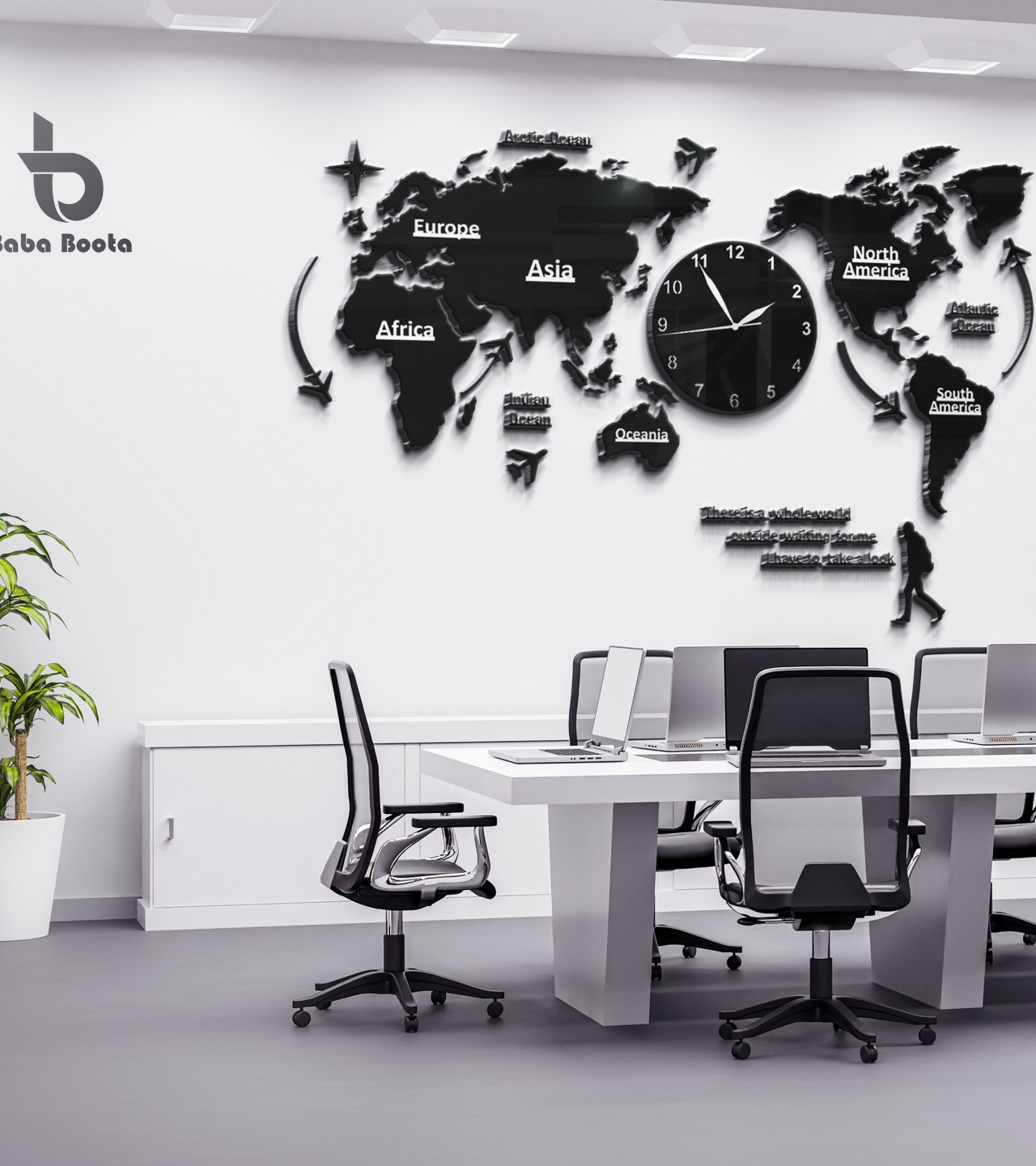CREATIVE WORLD MAP LARGE WOODEN DIY 3D WALL CLOCK (80*60 INCHES)